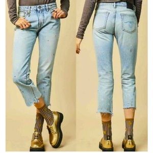 R13 Thompkins Wash Kick Fit Distressed Paint Splatter Jean